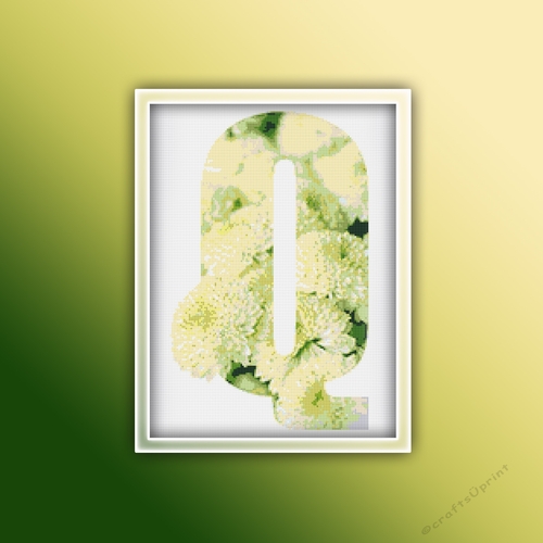 Flower Q Alphabet Monogram 1 Cross Stitch Pattern PDF