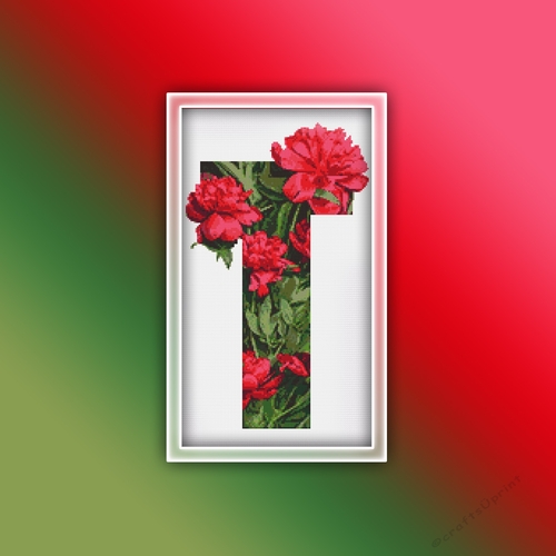 Flower T Alphabet Monogram 1 Cross Stitch Pattern PDF