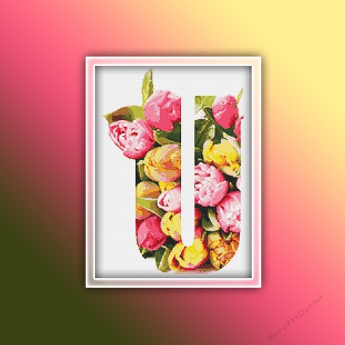 Flower U Alphabet Monogram 1 Cross Stitch Pattern PDF