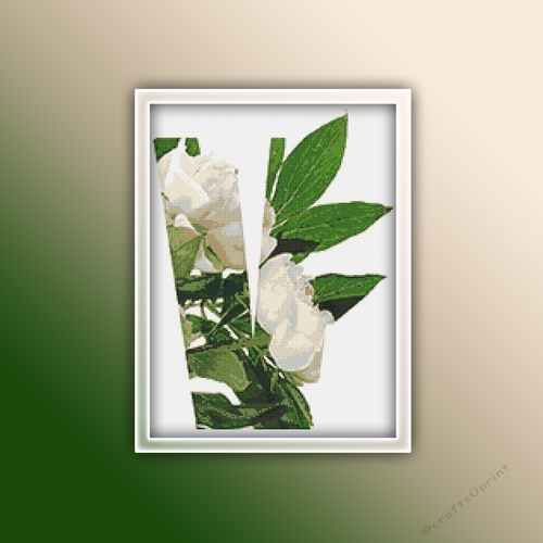 Flower V Alphabet Monogram 1 Cross Stitch Pattern PDF