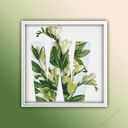 Flower W Alphabet Monogram 1 Cross Stitch Pattern PDF