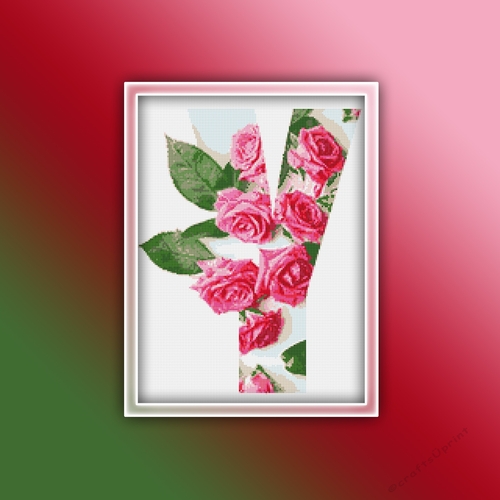 Flower Y Alphabet Monogram 1 Cross Stitch Pattern PDF