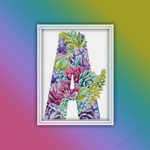 Succulent A Alphabet Letter Monogram Cross Stitch Pattern PDF