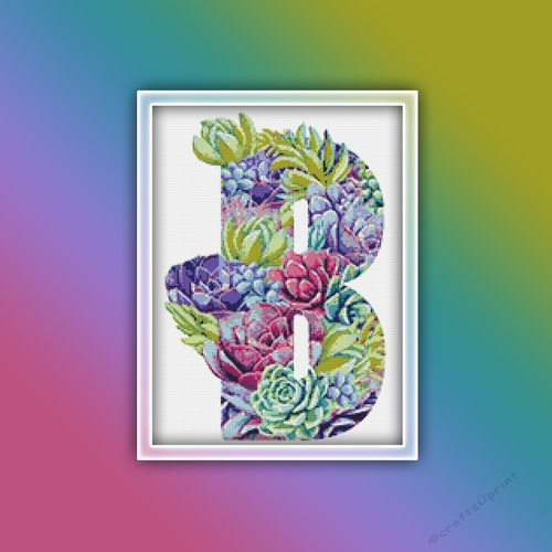 Succulent B Alphabet Letter Monogram Cross Stitch Pattern PDF