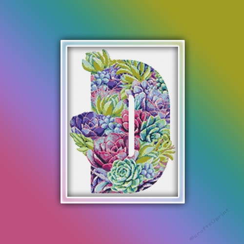Succulent D Alphabet Letter Monogram Cross Stitch Pattern PDF