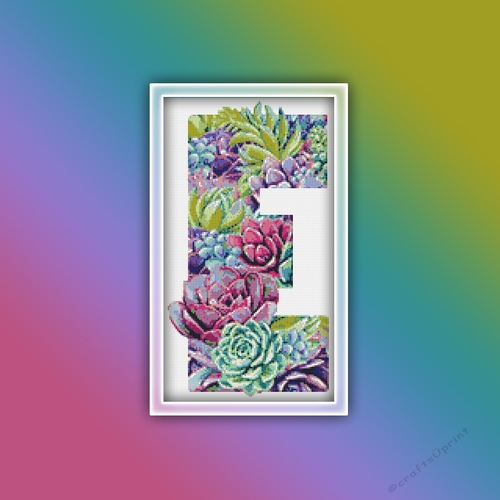Succulent E Alphabet Letter Monogram Cross Stitch Pattern PDF