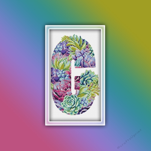 Succulent G Alphabet Letter Monogram Cross Stitch Pattern PDF