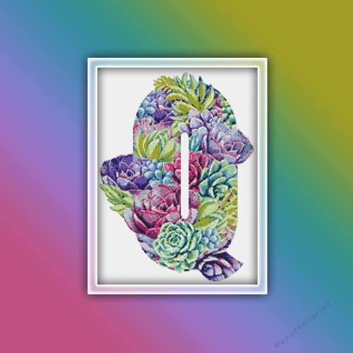 Succulent Q Alphabet Letter Monogram Cross Stitch Pattern PDF