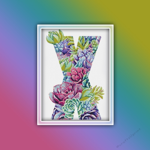 Succulent X Alphabet Letter Monogram Cross Stitch Pattern PDF