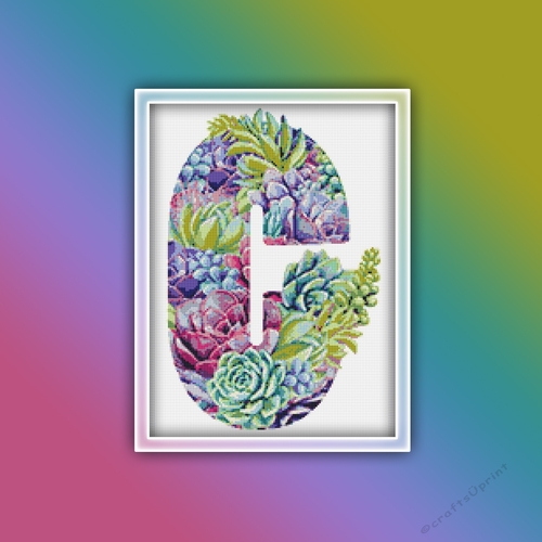 Succulent C Alphabet Letter Monogram Cross Stitch Pattern PDF