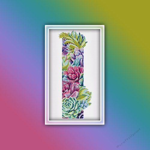 Succulent I Alphabet Letter Monogram Cross Stitch Pattern PDF