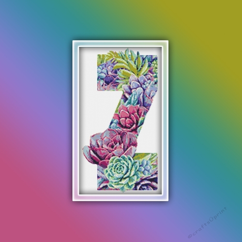 Succulent Z Alphabet Letter Monogram Cross Stitch Pattern PDF