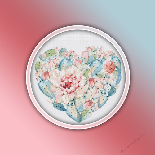 Cactus Flower 19 Cross Stitch Pattern PDF | Heart