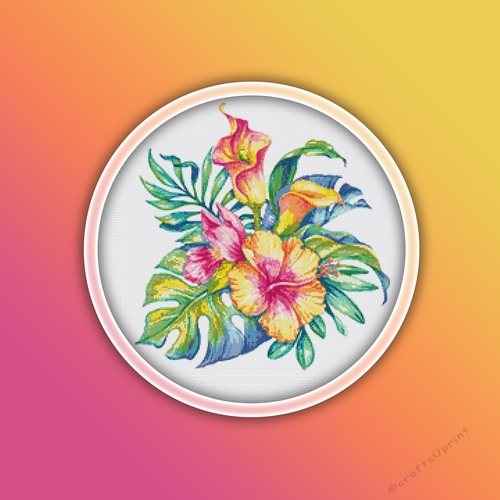 Tropical Flower Bouquet 1 Cross Stitch Pattern PDF | Flower