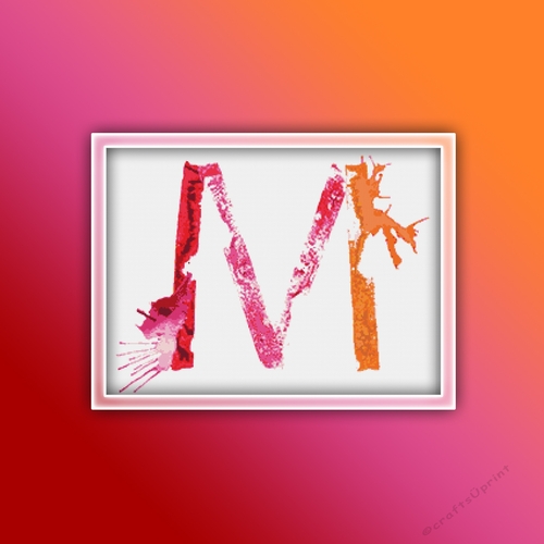 Watercolor M Alphabet Monogram 1 Cross Stitch Pattern PDF 