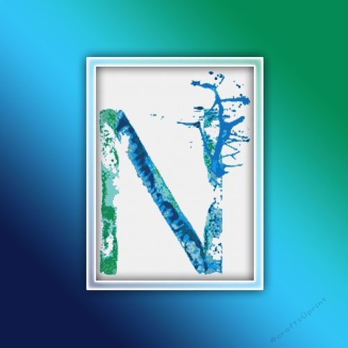 Watercolor N Alphabet Monogram 1 Cross Stitch Pattern PDF 