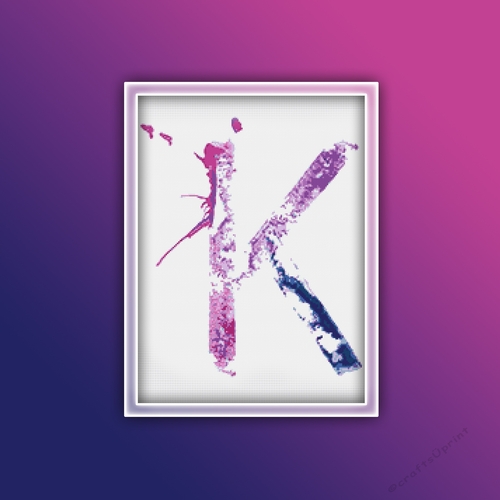 Watercolor K Alphabet Monogram 1 Cross Stitch Pattern PDF