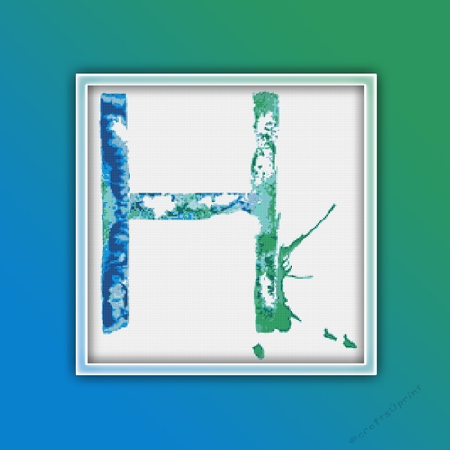 Watercolor H Alphabet Monogram 1 Cross Stitch Pattern PDF