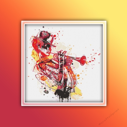 Trumpet Musician 1 Cross Stitch Pattern PDF | Music
