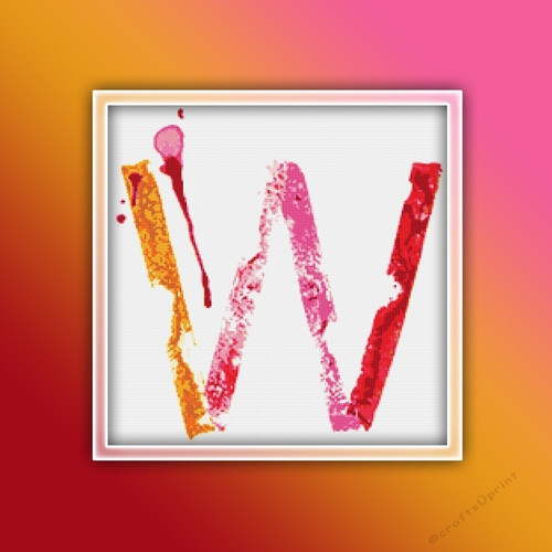 Watercolor W Alphabet Monogram 1 Cross Stitch Pattern PDF