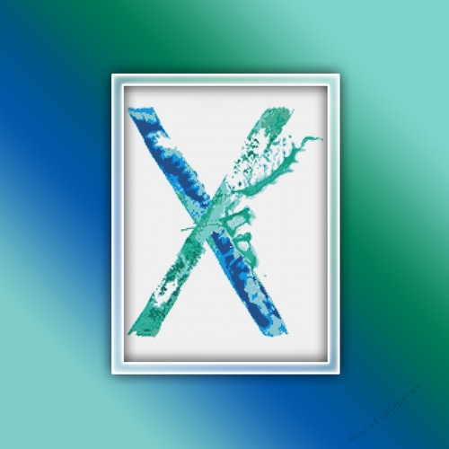 Watercolor X Alphabet Monogram 1 Cross Stitch Pattern PDF
