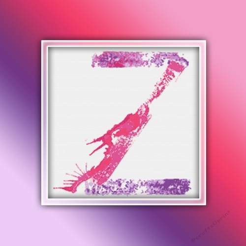 Watercolor Z Alphabet Monogram 1 Cross Stitch Pattern PDF