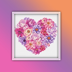 Flowers Heart 8 Cross Stitch Pattern PDF