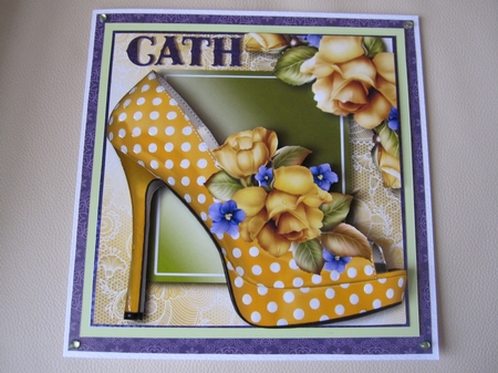 Spotty Yellow Shoe & Roses Lacey Square by LORRAINE PROUD