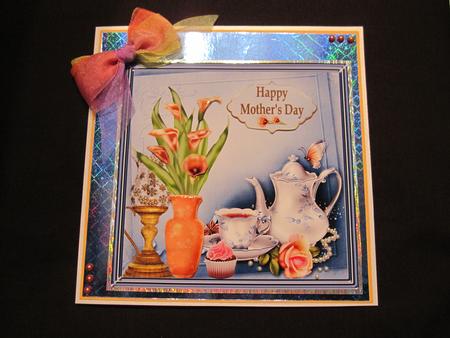 Time for Tea 8x8ins Decoupage Card Front by LORRAINE PROUD
