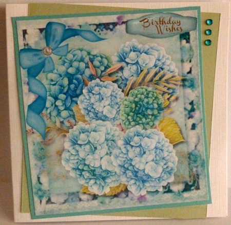 Beautiful Green /Aqua  Hydrangers on a Flower Mat  by Nicky Thorne