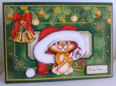 Santa Mouse Christmas Decoupage Card Front by Nicky Thorne