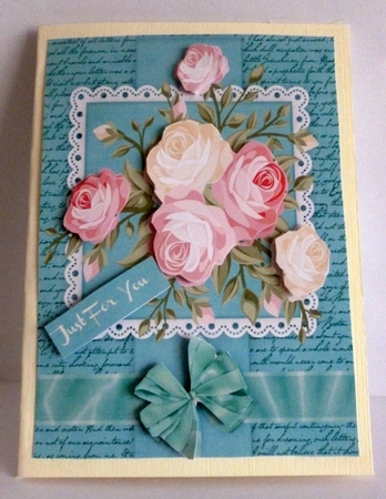 Beautiful Pink roses on a Green script Mat   by Nicky Thorne