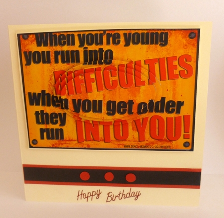 A5 Running into Difficulties Fun Novelty Senior Moment Saying Oval Pyramage Topper by Nicky Thorne