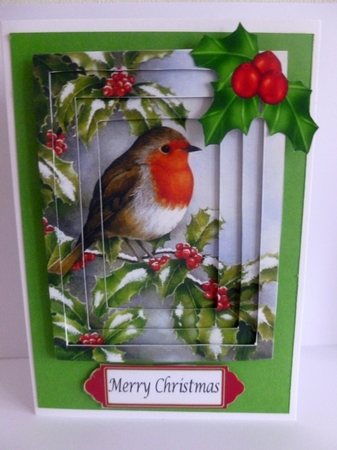  robin with snow & holly & berries tunnel pyramids by Nicky Thorne