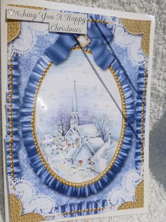 Christmas Blue Village Ruffle Duo Corner A5 Stacker by Nicky Thorne