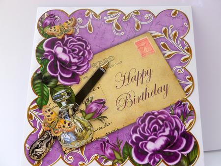 Purple Rose Happy Birthday 8in Scallop Step by Step by Nicky Thorne
