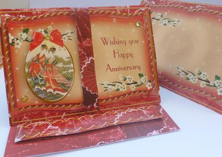Oriental Ladies Red Happy Anniversary 3D Easel Book Kit by Nicky Thorne