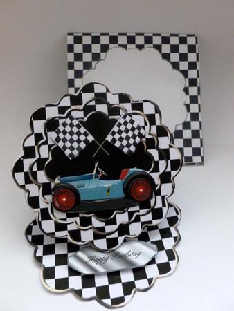 Vintage Racing Car 2 1n 1 Scalloped Easel Card Kit by Nicky Thorne