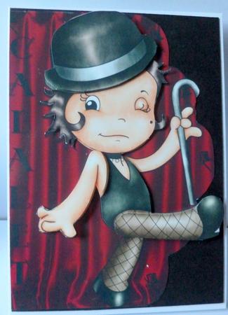 Cabaret Dancer Scalloped Edge Card Front Decoupage by Nicky Thorne