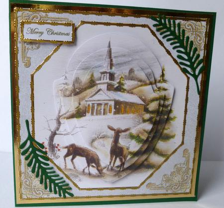 Reindeer Waiting for Santa Card Front with Shaped Pyramid by Nicky Thorne