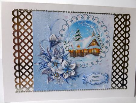 Christmas Cottage with Lace and Flowers by Nicky Thorne
