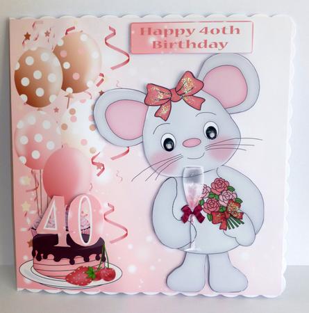 Cute Mouse with Wine Birthday Card Mini Kit by Nicky Thorne