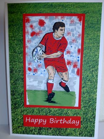 Rugby Player All Red Kit - Decoupage by Nicky Thorne