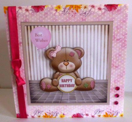 Birthday Bear 7x7 Card and Large Decoupage by Nicky Thorne