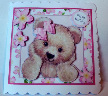 Gorgeous Brown Teddy Bear with Pink Bow 8x8 Mini Kit by Nicky Thorne