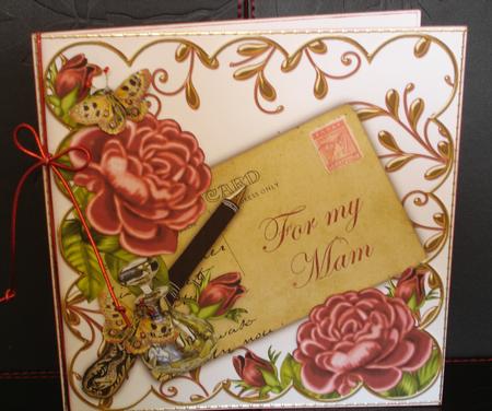 Deep Pink Roses for My Mam Ink Saver 8in Decoupage Topper by Sue Graham