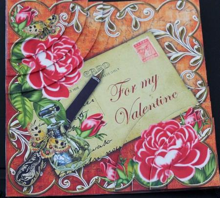 Red Rose Burnt for My Valentine 6in Duo Corner Stacker by Carmelina Borg Cuschieri