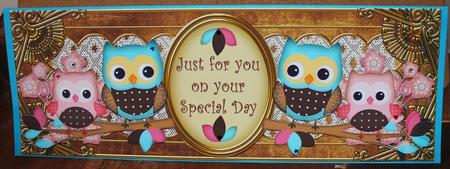 Blue Pink Owls Special Day Large Dl Topper by Carmelina Borg Cuschieri