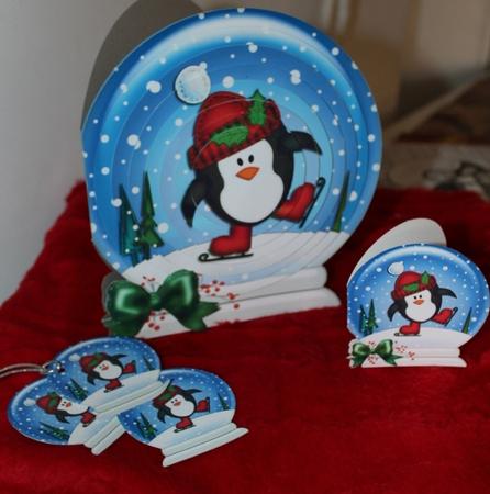 3D Xmas Skating Penguin Snowglobe Circle Pyramage Card Kit by Carmelina Borg Cuschieri