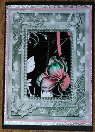 Black Pink and Grey Framed Butterfly Topper 1 by Carmelina Borg Cuschieri